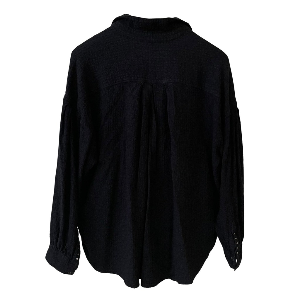 Free People Hidden Valley Button Down Black Shirt Textured Oversized Lounge S - Picture 3 of 13